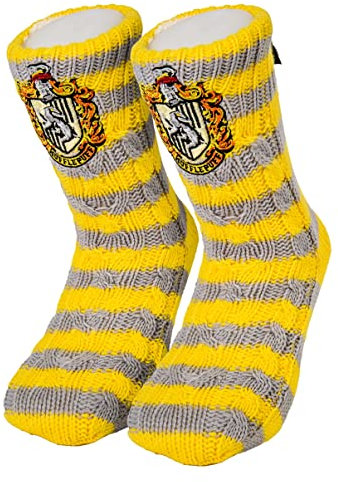 Harry Potter Hufflepuff-Haussocken mit Kunstfellfutter, rutschfest, warm und bequem, Hogwarts-Haussocken für Damen und Herren, Geschenk