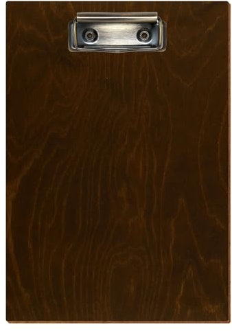 Bütic Holz Klemmbrett Standardform Eiche dunkel für DIN A3 A4 A5 A6 aus 3 mm Birkensperrholz und mit widerstandsfähigem Klarlack versiegelt, Format:A5 hoch, Klemme:Bügelklemme antik