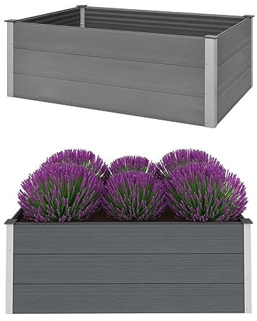XIAOGUANG Garten-Hochbeet, Pflanzkübel, Kräuterbeet, Hochbeete-kit, Schneckenzaun, Pflanztrog, Pflanzgefäße, Pflanzfolie Für Hochbeet,Teichbecken, WPC 150 x 100 x 54 cm Grau
