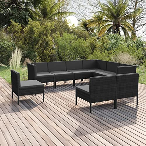 MOONAIRY 9-TLG. Garten-Lounge-Set mit Auflagen, Terassenmöbel Wetterfest, Garten Sitzgruppe, Loungemöbel Terrasse, Sitzecke Balkon, Poly Rattan Schwarz