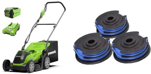 Greenworks 40V Cordless Lawnmower for Lawns up to 200m², 35cm Cutting Width & Trimmer Spool and 1.65mm Double Line 4.8m incl. 3 Packs for Greenworks 40V Lawn Trimmers G40LT G40LTK2 G40LTK2x