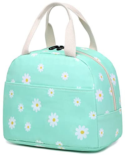 Mimfutu Lonchera aislada con flores para mujeres y niñas, lonchera reutilizable, bolsas de picnic para adultos y niños, escuela, trabajo, viajes (verde)