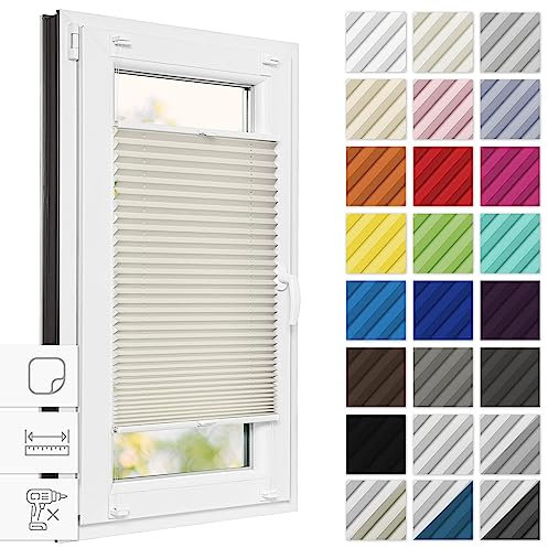 Estika Plissee zum kleben 90 cm x 230 cm - Elfenbein - Plissee ohne Bohren, Plissee kleben, Rollos für Fenster ohne Bohren, Jalousien Fenster für innen, Raffrollo, Fenster plissee