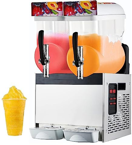 YHUEGH Máquina de granizado Comercial, dispensador de Bebidas de 2x15 l, agitador Incorporado, máquina eléctrica de Hielo triturado para granizados, café Helado y cócteles Diversión de Verano