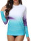 VAYAGER Camisetas de Natación de Manga Larga con Protección UV para Mujer, Secado Rápido, UPF 50+, para Agua, Playa, Surf, Natación, White-Blue, L