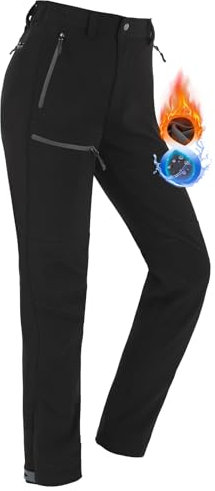 Vzteek Damen-Softshellhose-Thermohose-Wanderhose-Skihose-Wasserdicht-Winter-Warm-Gefüttert Regenhose Trekkinghose Kletterhose Outdoor Hosen für Damen 4 Reißverschlusstaschen Schwarz,3XL