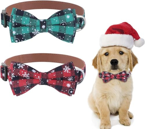 Hundehalsband Weihnachten, mit Hunde Fliege Abnehmbarer Hundehalsband, Weich und Bequem,für Kleine Mittel große Hunde