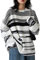Janein Damen Pullover Oversize Lang Strickpullover Herbst Winter Rundhals Sweater mit Blumenmuster Weihnachtspullover 2XL S01DE CR147