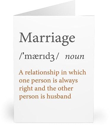 Hilarious Anniversary Greeting Card - Funny Marriage Definition for Husband - White Background - Humorous Card for Couples, Spouses