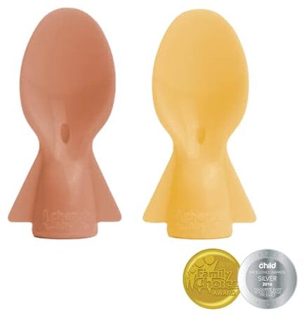 Cherub Baby Universal Reusable Non-Spill Baby Food Pouch Squeeze Spoon Topper Attachment 2 Pack with Travel Case (Caramel/Mimosa)