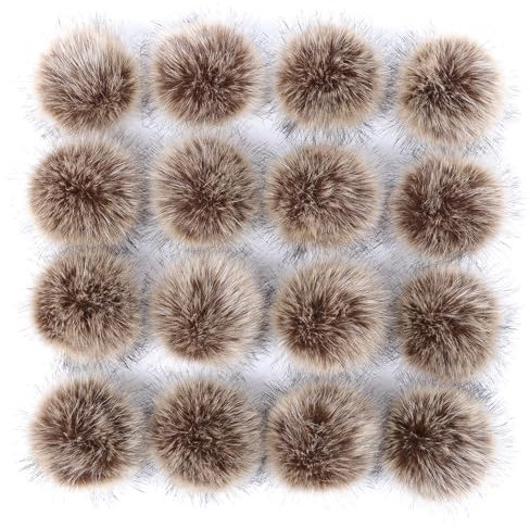 12 Stk 8-9cm Kunstfell Pompons, Kunstfell Bommeln zum Basteln, Künstliche Fellbommel Flauschige Bommel Pom Pom zum Basteln DIY Handwerk Mützen Handschuhe Tasche Anhängern Dekor,Frostiges Braun