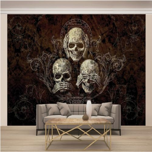 Fototapete 3D Effekt Tapeten Gruseliger Totenkopf Größe:W200CMxH175CM Wandbilder Wallpaper Dekoration Moderne Wanddeko fur Wohnzimmer Schlafzimmer Büro