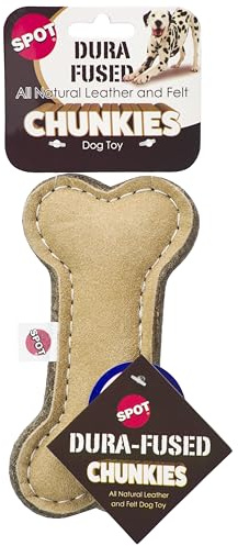 SPOT Dura-Fused Chunkies- Bone - All Natural Leather and Felt Dog Toy- Durable, Long Lasting, Extra Thick Dog Chew Toy for Aggressive Chewers, Great for Adult Dogs and Teething Puppies, 6in