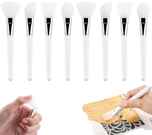 OTCRAFT Lot de 8 pinceaux réutilisables en silicone pour loisirs créatifs, peinture époxy, mélange et étalement sur gobelets à paillettes (blanc)