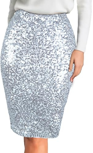 MUNAFIE Damen Glitzer Rock Pailletten Rock Sexy Party Rave Skirt Outfit Wickelrock Röcke für Damen Silber-L