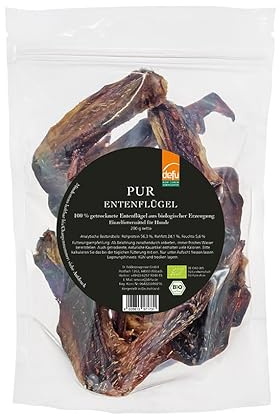 defu Hundesnack | 1 x 200 g | PUR Bio Entenflügel getrocknet | Natürlicher Premium Bio Kausnack für Hunde