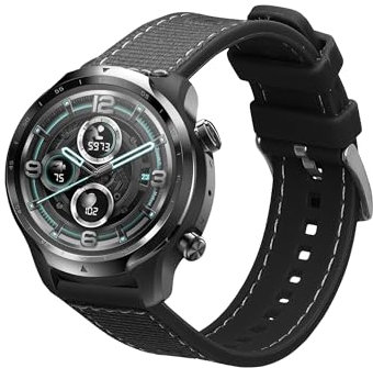 kwmobile Armband kompatibel mit Ticwatch Pro 3 / Pro 3 Lite / E3 Band - Aus Nylon und Silikon - Fitnesstracker Sportarmband Schwarz - Innenmaße 14-22 cm