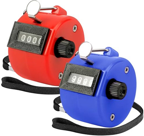 KTRIO Handzähler Zähler, 4-Stellige Zähler, 2 Stück ABS Counter Clicker mit Umhängeband für Personenzähler, Coaching, Stricken, Golf und Reihenzähler (Blau und Rot)