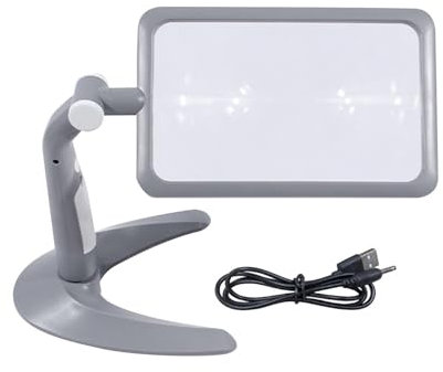 Amagogo Lupe mit Licht Lupen Licht Geschenke Drehbare Basis Handheld Lupe Lampe Dekorativ für Hobbys Werkbank, grau