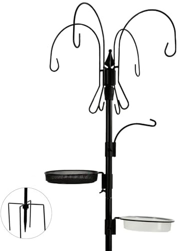 Kodope Vogelfutterstation, 190 cm, 5 Haken, robuster Futterspender und Wasserspender, Schäferhund, Vogelfutterstation mit Erdspieß für den Außenbereich, Schäferhaken