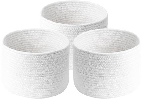 Homsorout Aufbewahrungskorb Geflochten Baumwollseil, Stapelbare Speicher Korb Geflochten Storage Basket für Bad Badezimmer Kinderzimmer Wickeltisch, 3er Set, Weiß