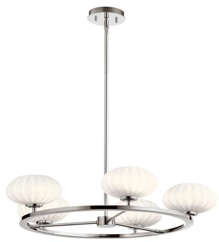 Licht-Erlebnisse Kronleuchter Glas Metall Ø 71,1 cm rund H: max. 103,2 cm verstellbar IP44 Chrom Weiß mit G9 LED 3000 K warmweiß Hängeleuchte Bad Lampe Küche