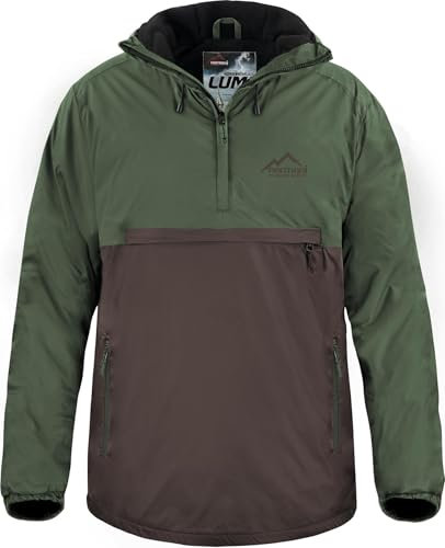 normani Wasserdichter Windbreaker mit Fleecefutter bis -20°C Winter-Anorak gefüttert für Damen und Herren von S-4XL - 11.000 mm Wassersäule Farbe Oliv/Braun Größe L/52
