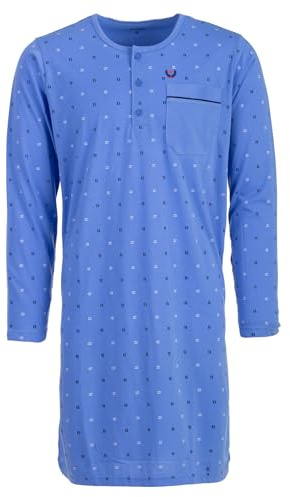 Henry Terre Nachthemd Herren Langarm Wave Design Brusttasche Knopfleiste Größe M-3XL, Farbe:blau, Größe:3XL