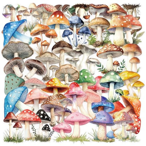 APAREAL Pilz Sticker 50 Stück, Vintage Aufkleber für Scrapbooking Journal Kindle Koffer Laptop Fahrrad Skateboard Snowboard Gepäck, Wasserfeste Transparente PET Sticker