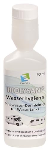 BIOLYSAN Wasserhygiene 90ml, TW-des Made in Germany! | Desinfiziert 360l Trinkwasser entsprechend Trinkwasserverordnung ohne Silberionen, für kleinere Wohnmobile, Caravans