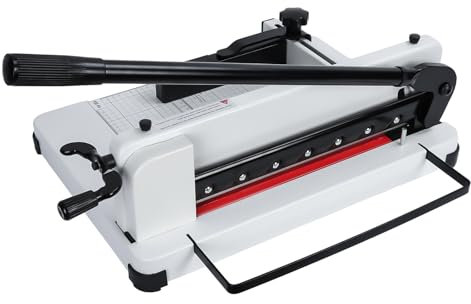 Roadoor Schneidemaschine A4, Papier Schlagschere mit integriertem Klemmsystem für gleichmäßigen Druck, Stapelschneider für bis zu 400 Blätter, Heavy Duty Papierschneider für Büro und Karton Weiß