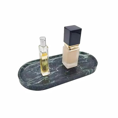 VEROBELL Emerald Green Marble Tray | Bathroom Jewelry Organizer | Spa-Quality Perfume Tray for Dresser, Nightstand, Makeup Table | Natural Stone & Non-Slip Base,9.8x4.7x0.6