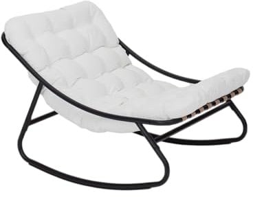 Rebecca Mobili Sillón balancín grande, silla relax de exterior, gris blanco, acero poliéster, para interior o exterior, cojín acolchado alto – Medidas 74 x 78 x 101 cm – Art. RE7180