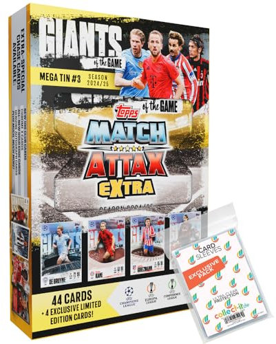 Bundle mit Match Attax Champions League 2024/25 EXTRA - Trading Cards - 1 Giants of The Game Tin Box #3 + Exklusive Collect-it Hüllen