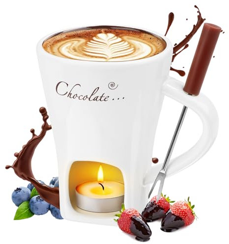 Schokofondue Tasse Keramik Schokoladenfondue mit Gabeln, Schoko Fondue Tasse für Käse,Schokolade,Butter und Karamell