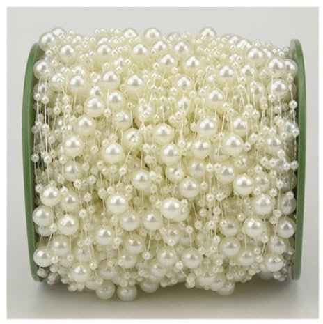 20 Meter/Lot Gold/Weiß Angelschnur Künstliche Perlen Perlen Kette Girlande Blumen für Hochzeit Brautstrauß Blumendekoration (weiß)