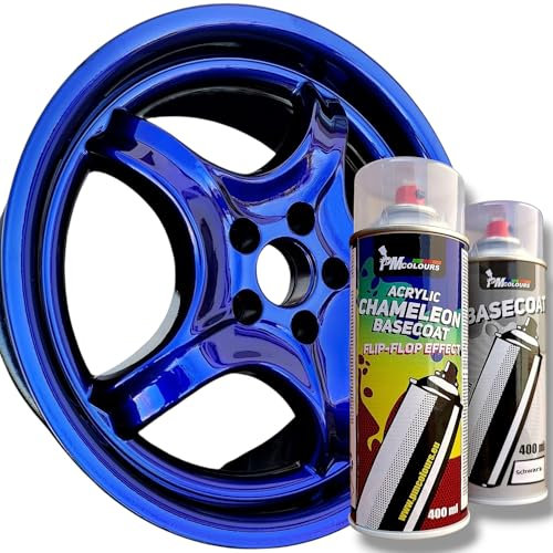 PMcolours Flip Flop Lack mit Multi Color VULCAN (blau-schwarz) Chamäleon-Effekt Sprühdosen Set, (1x Flip Flop Sprühfarbe + 1x Basisspray Schwarz), 2x 400 ml Spray
