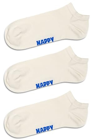 Happy Socks Low Crew Socken für Damen und Herren, einfarbig weiß, 3er-Pack, Größe 41–46