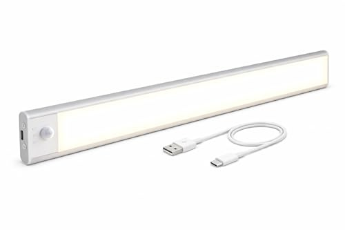 40cm LED Under Cabinet Kitchen Lights, Rechargeable USB-C, Dimmable Brightness, Motion Sensor Lights Indoor with Magnetic Installation, Cupboard Wardrobe Led Lights Warm White