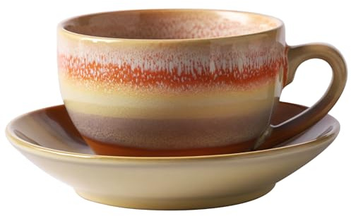 Tasse vintage en céramique, 320 ml, tasse à cappuccino, orange d'eau, design d'inspiration japonaise, livrée avec soucoupe, parfaite pour expresso et cappuccino