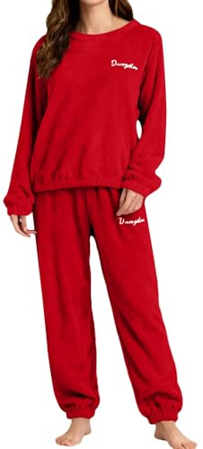 MJGkhiy Pigiama Donna Invernali Pile Felpato Due Pezzi Set da Notte Caldo Top Manica Lunga e Pantaloni Morbido Pesante Abbigliamento da Casa Elegante Comodo Pigiami Lungo Curvy Lounge Sleepwear