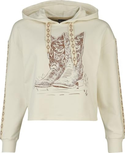 Pussy Deluxe Wild West Boots Cropped Hooded Sweater Frauen Kapuzenpullover altweiß