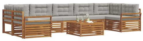 vidaXL Outdoor-Sofagarnitur mit Kissen 8 pcs Natürlich und Hellgrau, Garten-Sofa, modulares Möbel, robuste Sitzgelegenheiten, Moderne Lounge für Terrassen, bequemes Set