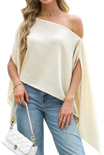ADORPOP Poncho Damen Schulterfreies Oberteil Cape Vielseitig Tragbar Sommer | One Shoulder oder Off Shoulder mit fließendem Fall, weichem Tragegefühl und angenehmem Komfort
