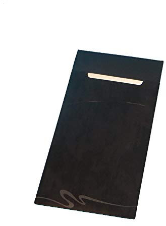 520 Bestecktaschen Serviettentaschen Sacchettos Hartpapier 85x200mm schwarz inklusive Serviette 40x40cm 2lg weiß