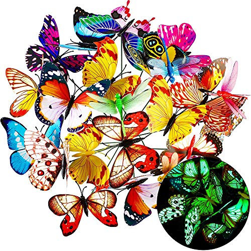 30PCS Garten Dekoration Schmetterling, Bunte Garten SchmetterlingeDeko,Patio Ornamente auf Stöcke für Pflanzendekoration, Schmetterling,Outdoor Hof, Garten Dekoration (Leuchtend)