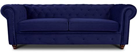 Sofa Chesterfield Asti 3-Sitzer, Couch 3-er, Glamour Design, Couchgarnitur, Sofagarnitur, Holzfüße, Polstersofa - Wohnzimmer, Velours (Dunkelblau (Velvet 86))