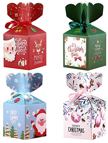 24 Stück Weinachten Schachtel ,Geschenkbox , Xmas Karton Plätzchen Kekse für Weihnachten Geschenk Weihnachtsdeko Weihnachtsbaum Dekoration (Style-1)