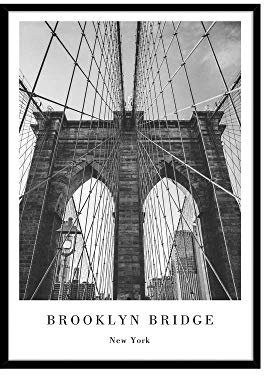 STYLER Gerahmtes Bild Brooklyn Bridge 50 x 70 cm I Rahmenbild New York Manhattan Brücke I Wandbilder Schlafzimmer I Wanddeko Home I Bilder mit Rahmen und Plexiglas I Verschiedene Poster & Größen