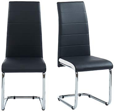 BAÏTA - Chaises Mara Lot de 2 Simili Noir et Blanc Pieds métal chromé